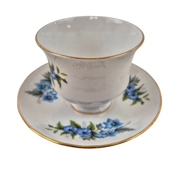 Ridgway Queen Anne China Tea Cup Saucer Set D178 Blue Floral Pattern Gold Trim - Picture 10 of 10